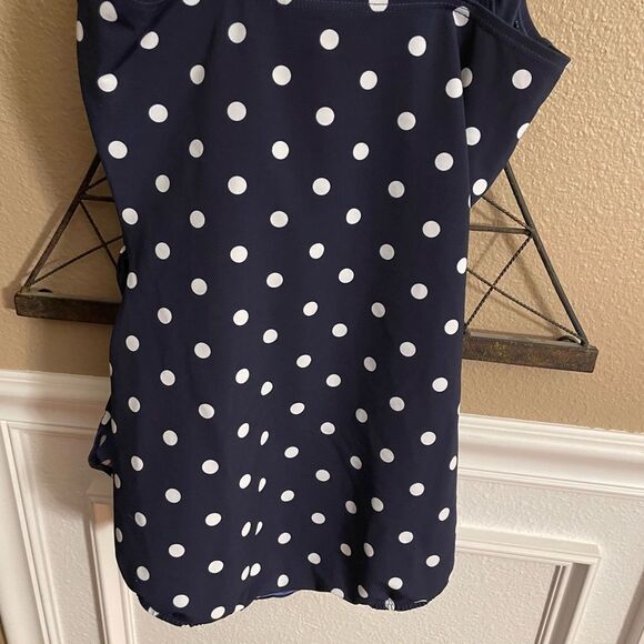 Lands End Navy White Polka Dots Women’s Gathered One Piece Swim Suit 6 - Picture 7 of 10